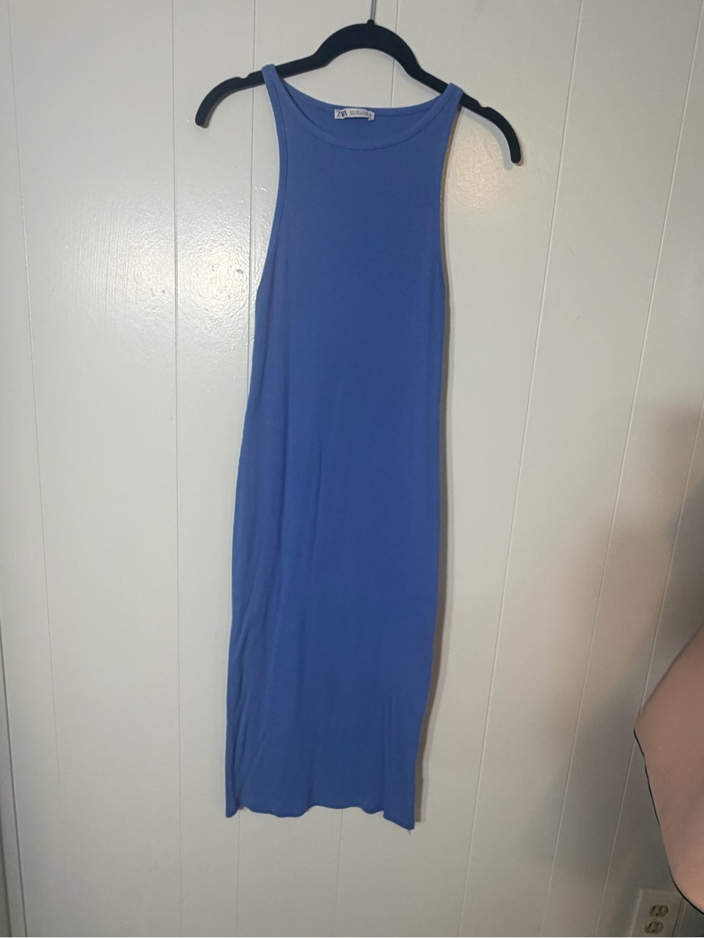 Zara Sleeveless Blue Bodycon ribbed Midi Dress